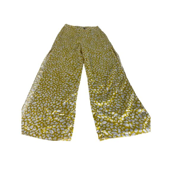 Lulu’s Yellow Animal Print Satin Wide-Leg Side Slit Pants Size Small - Picture 2 of 8